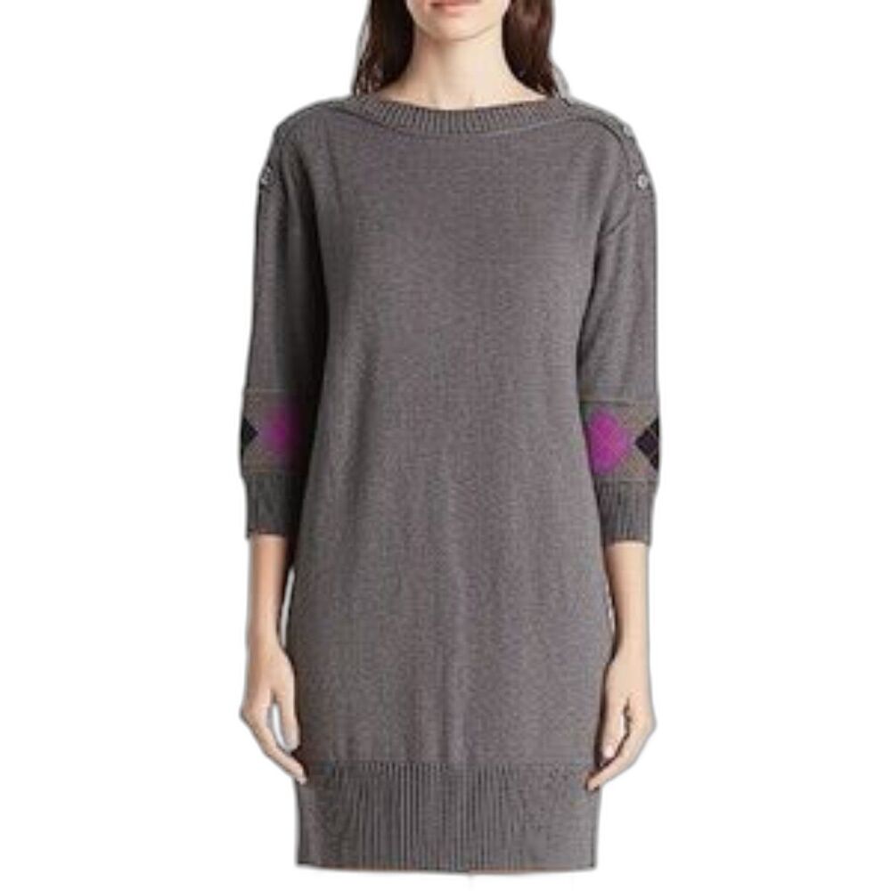 Juicy Couture Charcoal Grey Wool Blend Sweater Dress 3/4 Sleeve Argyle Print